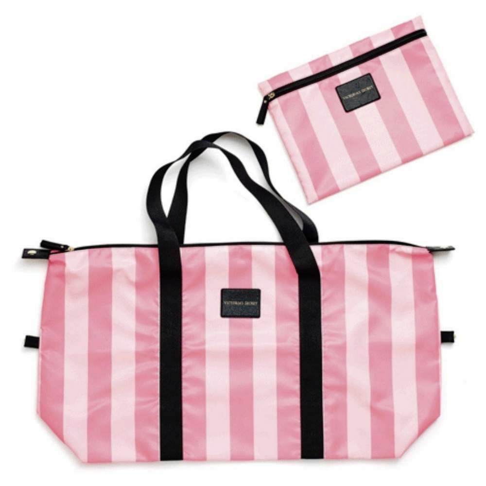 NWT VICTORIA'S SECRET PINK STRIPE WEEKEND BAG SET